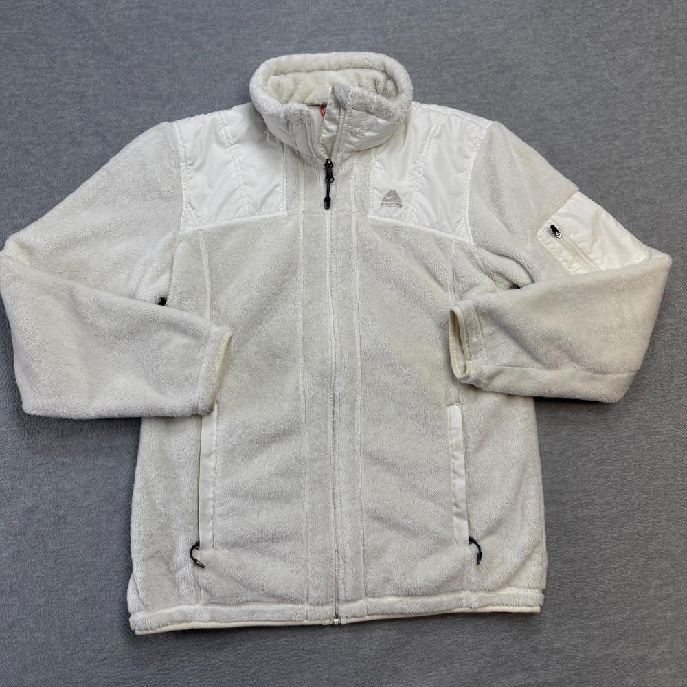 Nike ACG Jacket Womens Medium Cream White Fleece Fuzzy Full Zip Y2K Outdoors